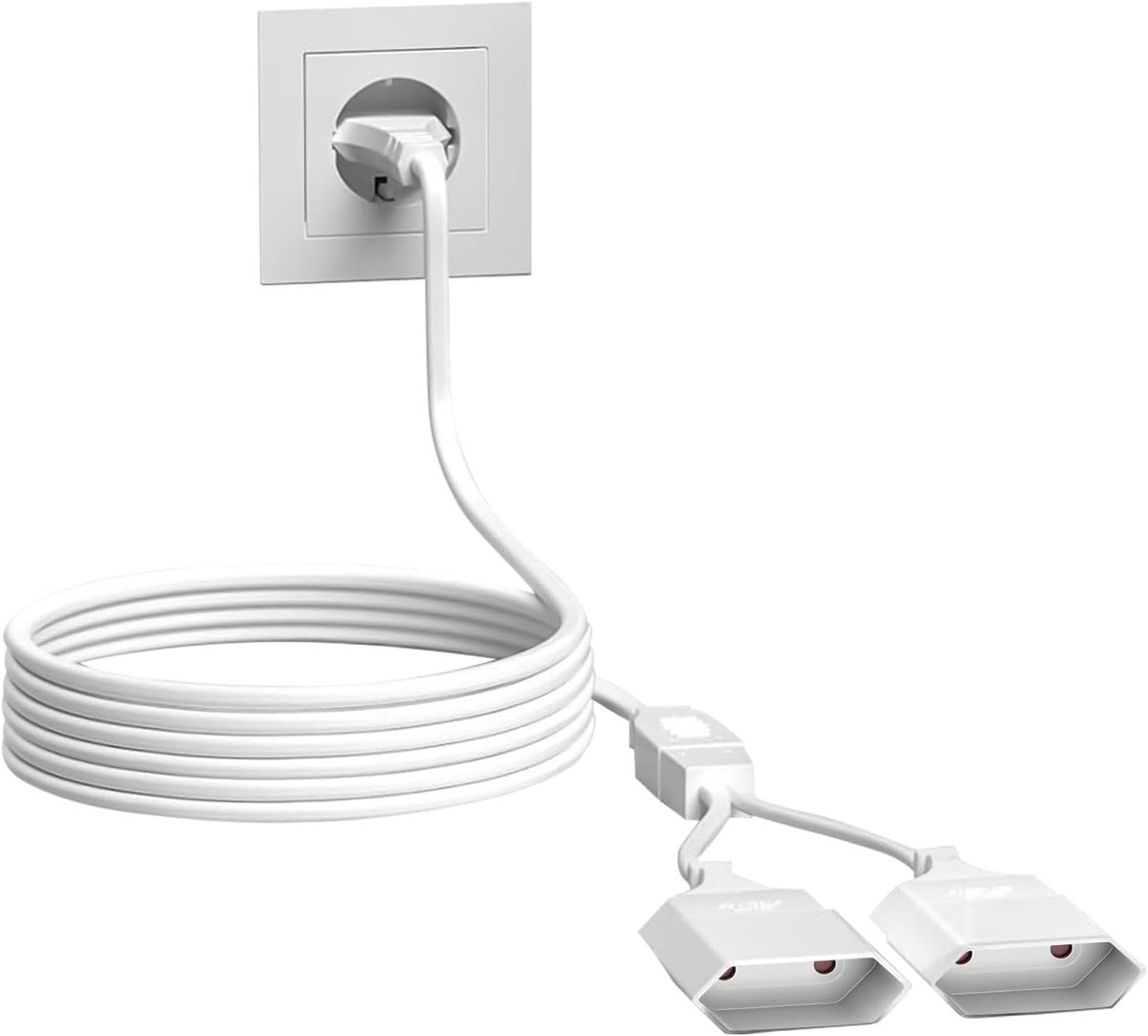 Thijox - Stroomkabel verlengkabel 5M met platte stekker, 2-in-1 Type-C Euro stekker naar 2 Type-C Euro stopcontacten, 2,5A/250V, ideaal voor TV, monit