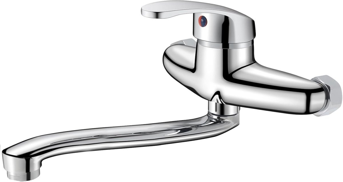 SnelShoppen - Keukenkraan 30 cm Wandkraan 360° Draaiend Enkele Hendel Mengkraan Keramisch Binnenwerk Warm en Koud Water Verchroomd Zilver voor Keuken
