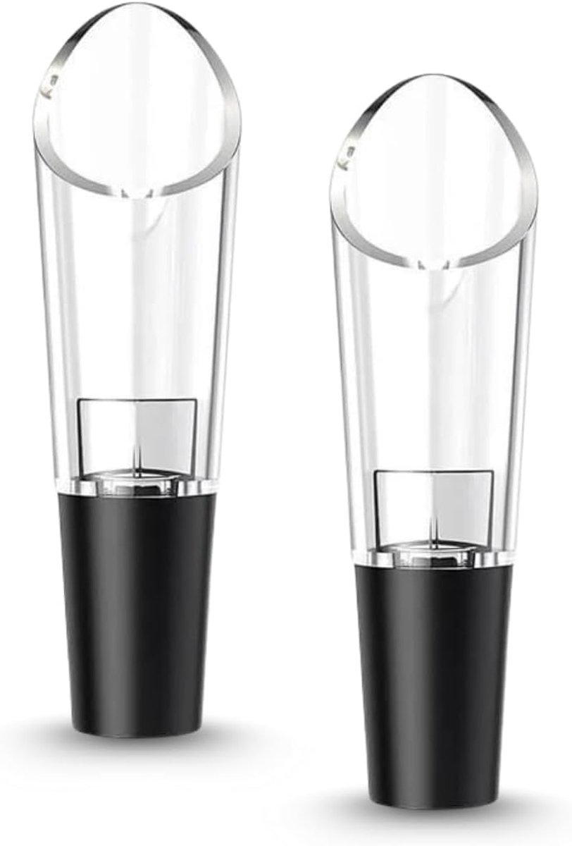 SnelShoppen - Set van 2 universele schenktuiten met geïntegreerde wijnluchter - Druppelvrije afsluiting - Voor wijn, olie, water - 9.5 cm - Keuken, fe