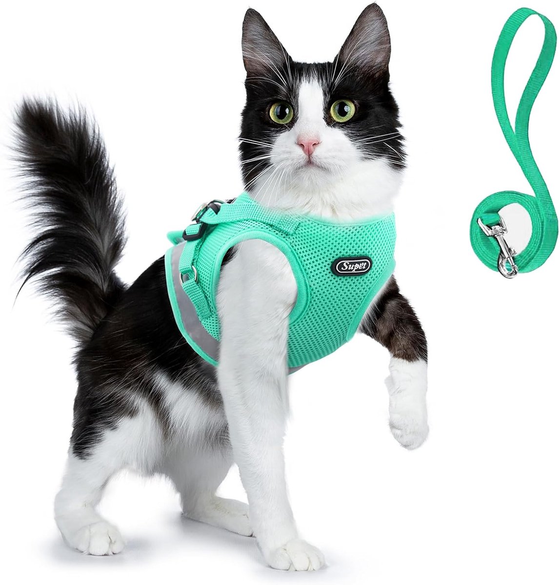SnelShoppen - Kat Harnas en Leash Set - Zachte Mesh Verstelbare Kat Vest Harnas met Reflecterende Leash voor Wandelen met Katten, Puppy’s en Konijnen