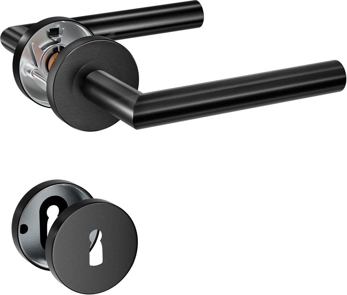 SnelShoppen - Stainless Steel Deurhendel met Sleutelgat Roestvrijstaal, Mortise Deurslot Hefboom, Zwart, 1 Set voor Dikte 35-45mm