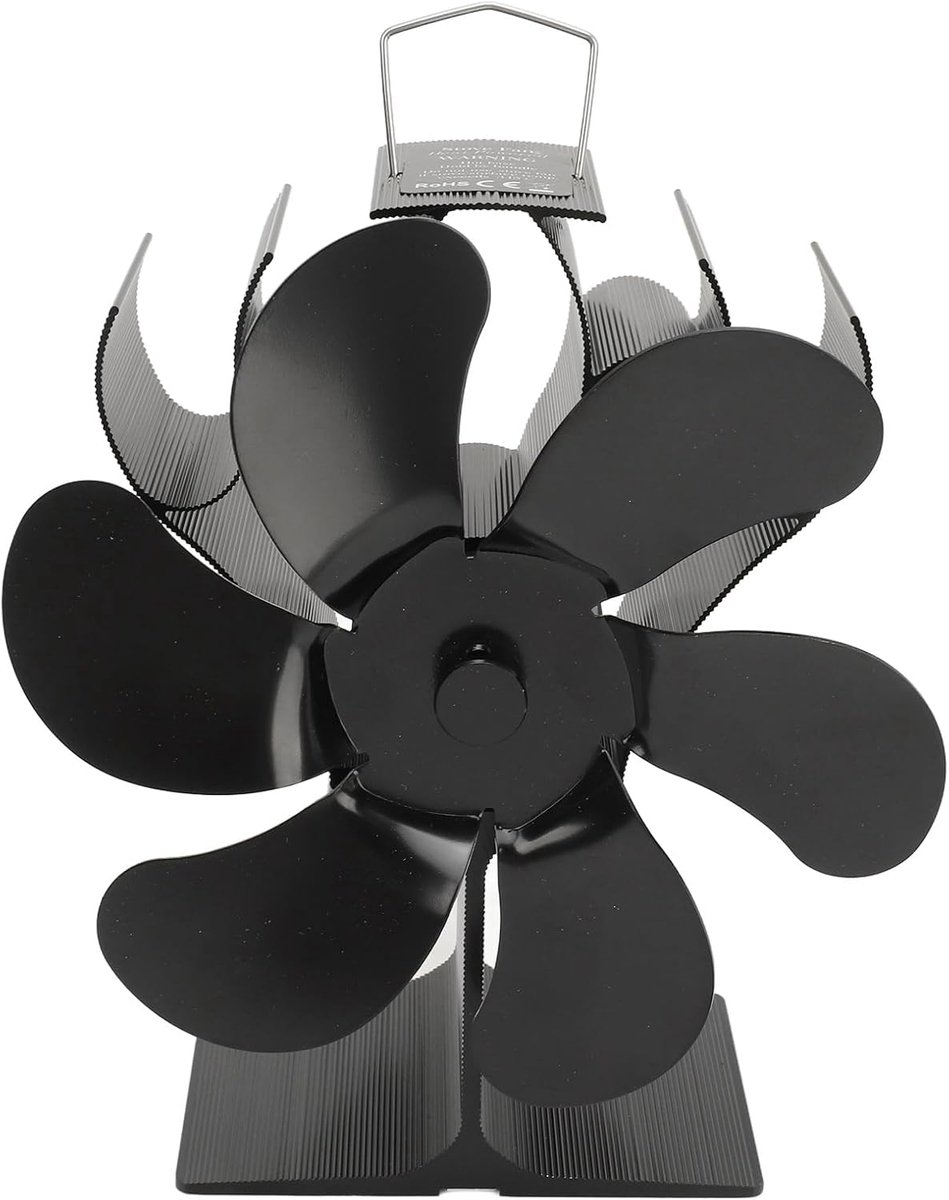 SnelShoppen - Houtkachel Ventilator, 6 Bladen, Stil en Efficiënt, Warmte Gedreven, Aluminium, Geschikt voor Hout/Pellet Kachels, Verhoogt Luchtcircula