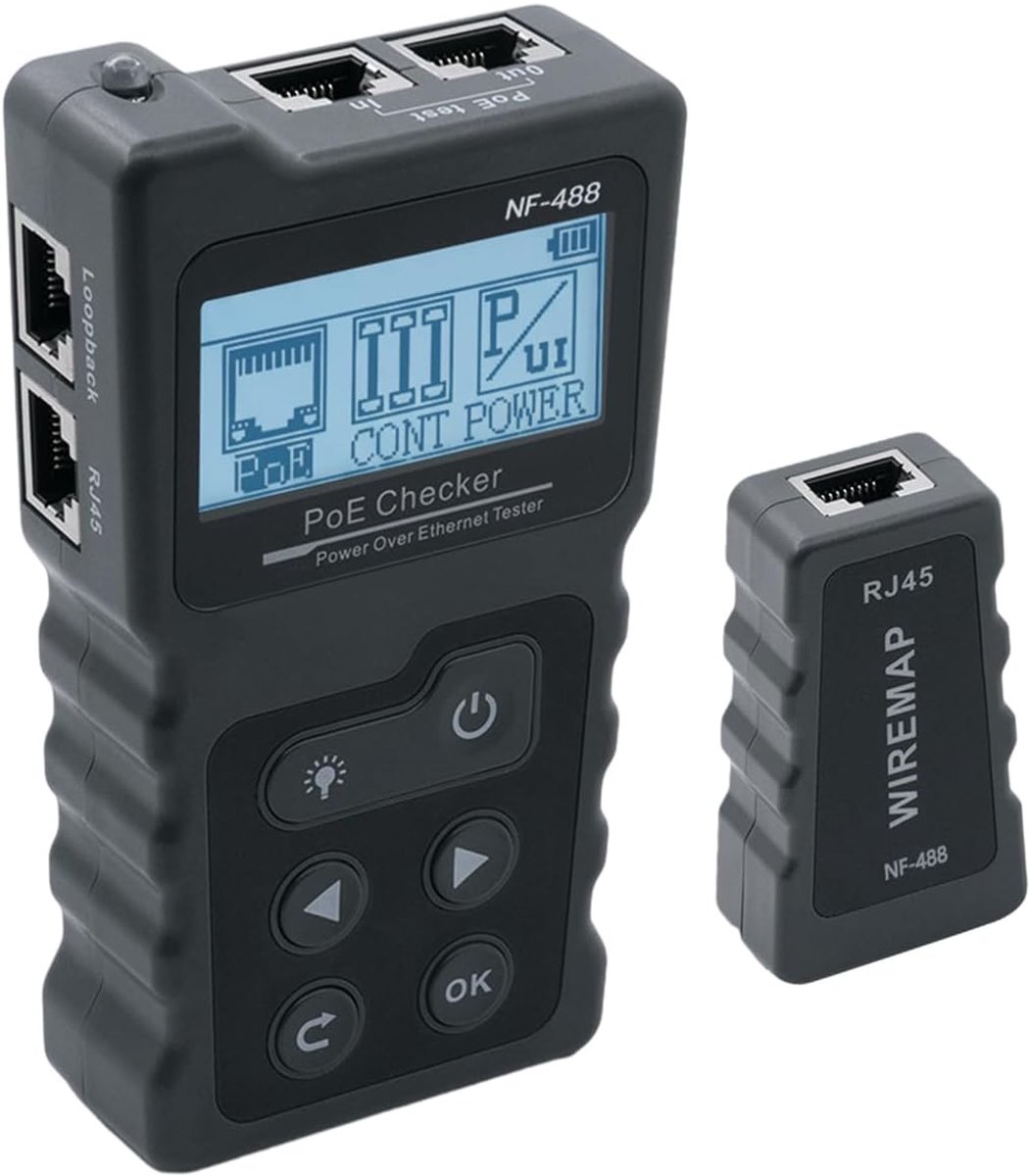 SnelShoppen - RJ45 Netwerk Kabel Tester met LCD Display, POE Functie, CAT5e, CAT6, CAT6a, LED Indicator, Afstandsbediening, Multifunctioneel