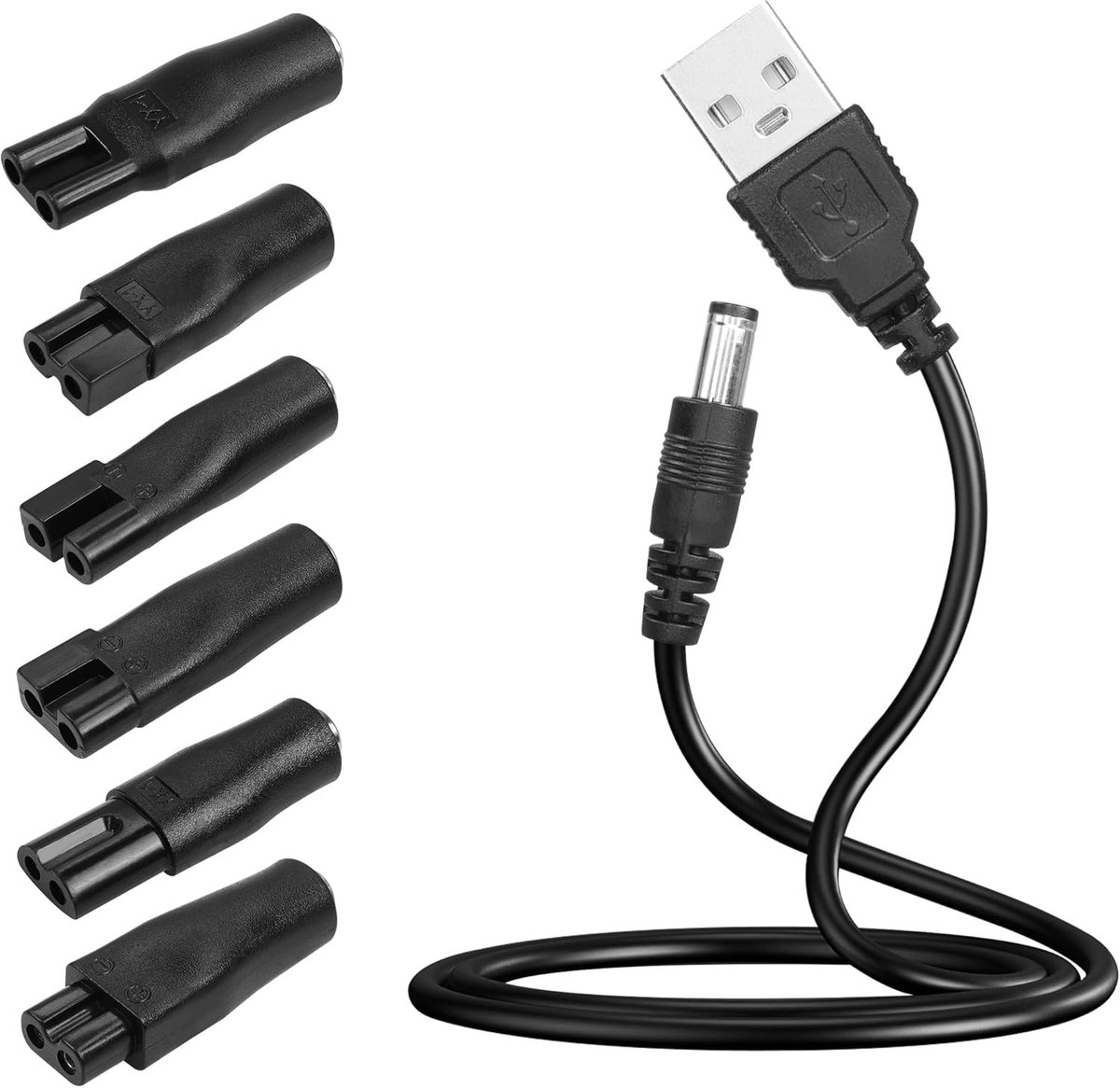 SnelShoppen - 5V Scheerapparaat Oplaadkabel, Compatibel met de meeste Scheerapparaten, Inclusief 6 Vervangbare Aansluitingen voor Elektrische Haartrim