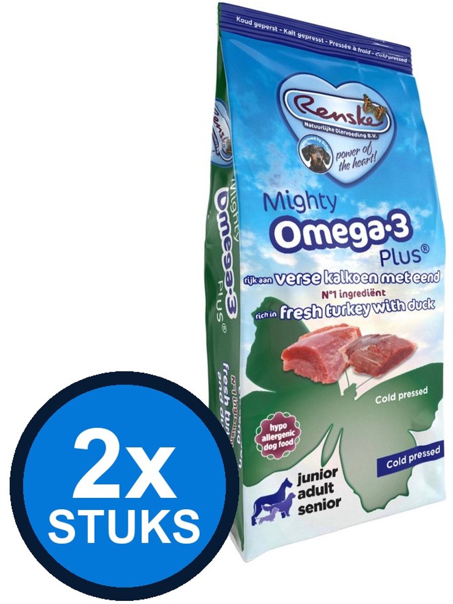 Renske Renske - Mighty Omega-3 Plus kalkoen&eend koud geperst 3kg - Hondenvoer - 3 kg