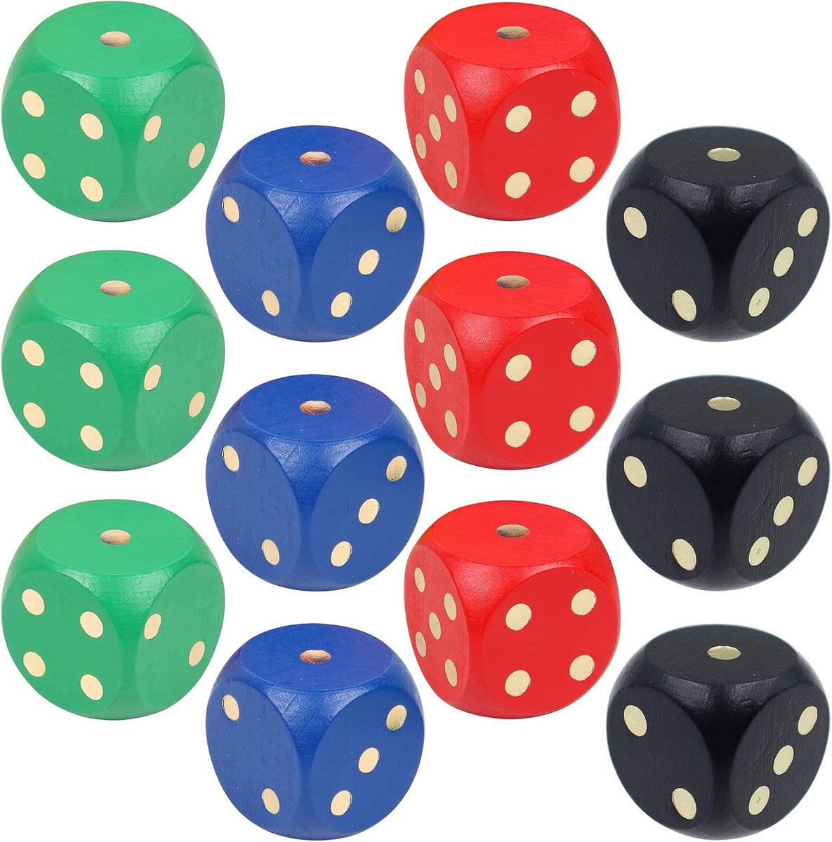 SnelShoppen - 12pcs 30mm Gekleurde Houten Dobbelstenen voor Bordspellen - Natuurlijke Speelblokjes - Feest, Spellenavond, Kinderen, Groen, Rood, Blauw