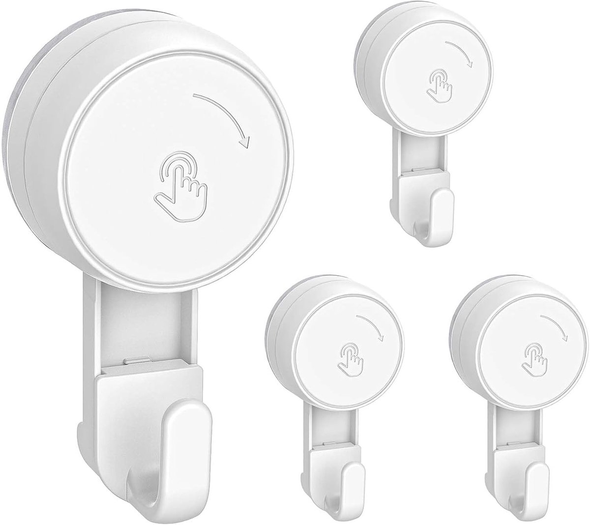 SnelShoppen - 4 Pack Suction Cup met Haak Sterk, Suction Cups voor Badkamer zonder Boren | Max 5kg, 1000x Herbruikbaar, Haakjes voor Wand, Douche, Teg