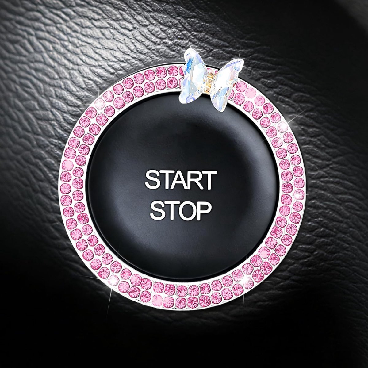 SnelShoppen - Bling kristallen strass ring embleem sticker auto drukknop cover roze, sprankelende startknop decoratie voor auto-interieur, motorstart