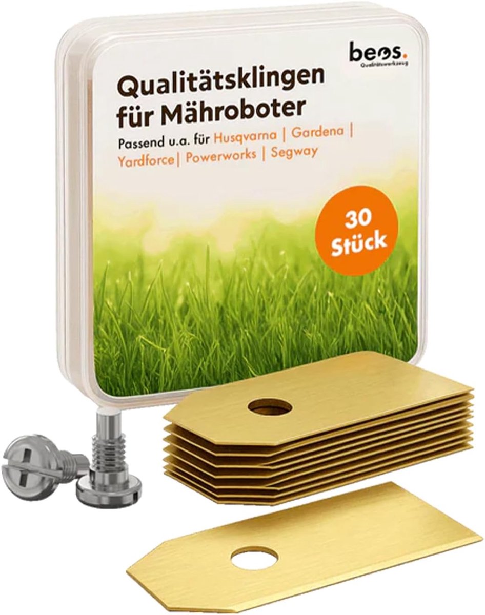 SnelShoppen - 30 Premium Titanium Vervangbladen + Schroeven voor Grasmaaiers - Rvs met Titanium Carbide Coating - 0.75 mm Dikte - Ideaal voor Tuinonde