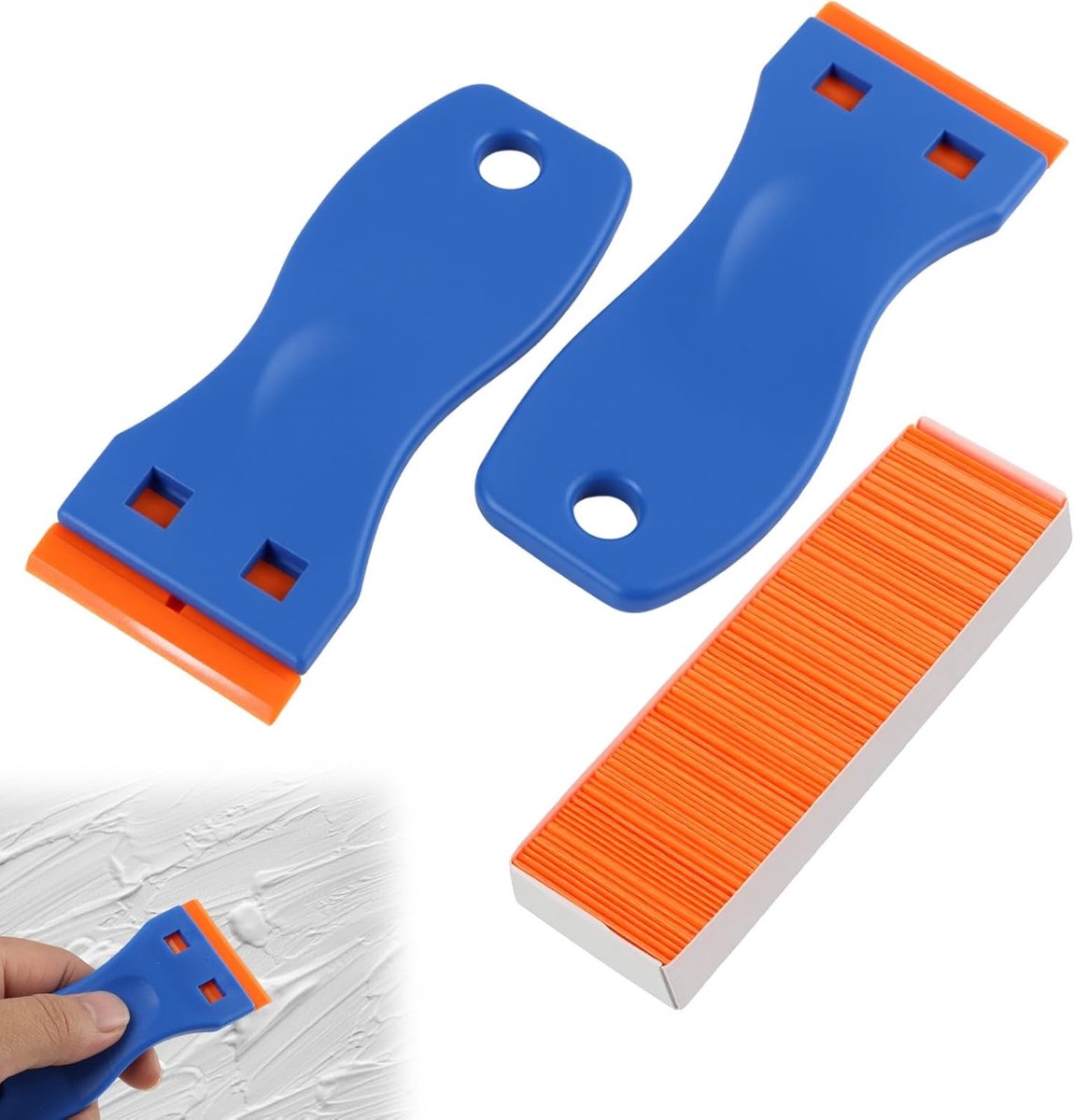 SnelShoppen - Pack van 2 Plastic Scrapers met 100 Vervangende Bladen - Veilig voor Glas, Auto, Raam - Ideaal voor Verwijderen van Stickers, Plakresten