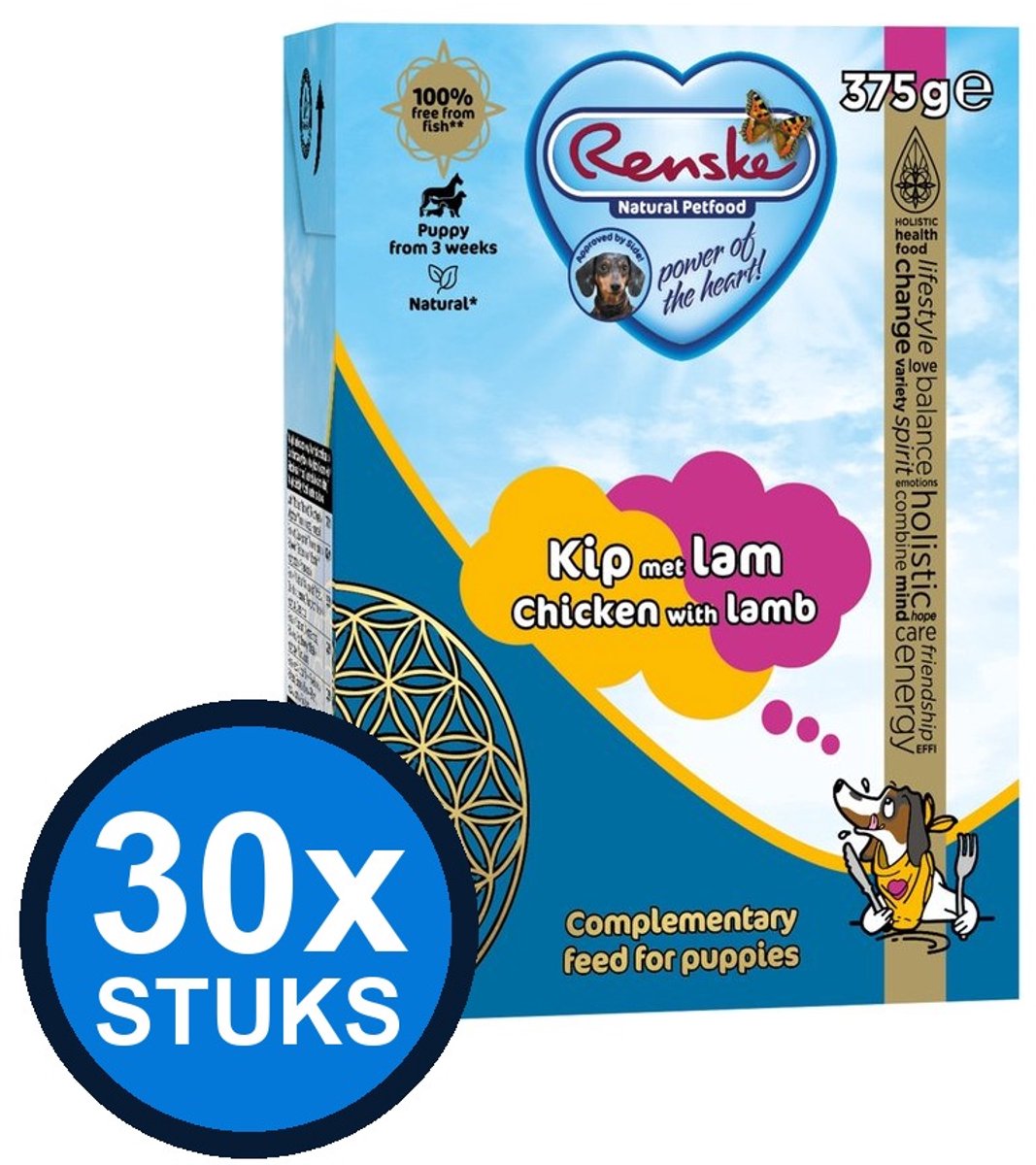 Renske Renske - Vers kip met lam (puppy) - tetra 375gr - Hondenvoer Natvoer - 375 g