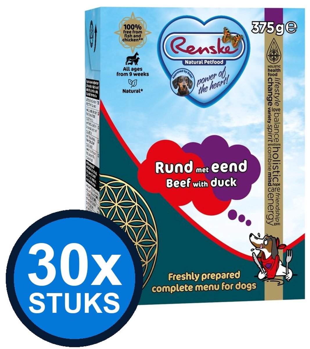Renske Renske - Vers rund met eend - tetra 375gr - Hondenvoer Natvoer - 375 g