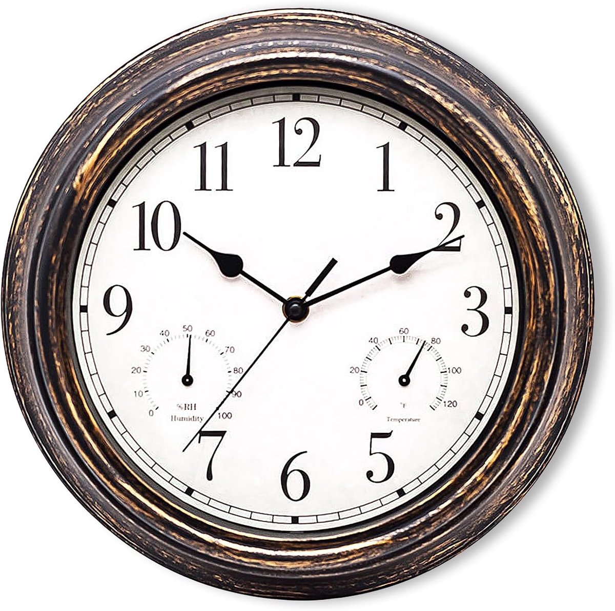 Thijox - Tuinklok 30 cm - Weerbestendige Retro Wandklok met Thermometer en Hygrometer - Waterdichte Buitenklok voor Tuin, Keuken, Veranda, Badkamer -