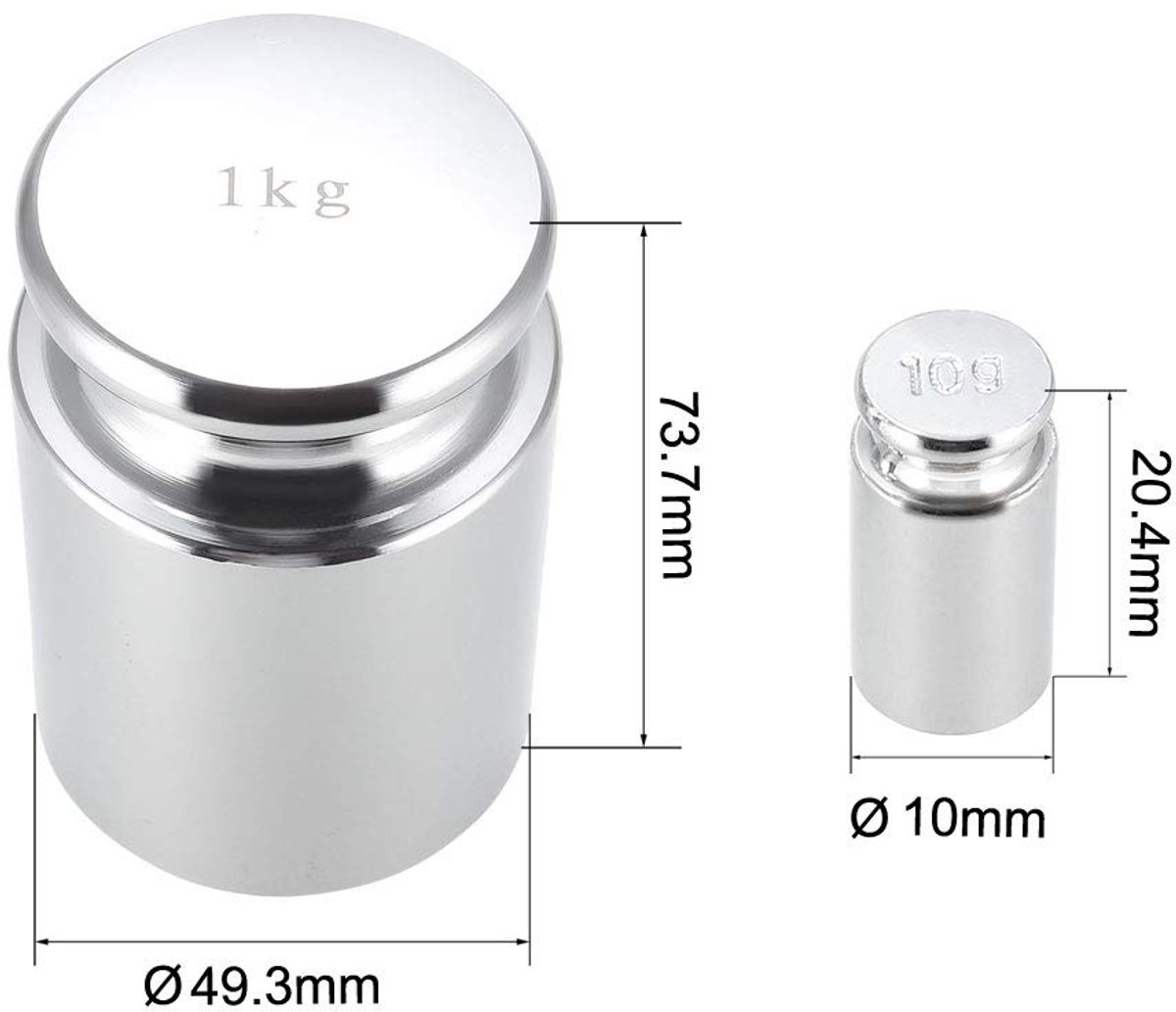 SnelShoppen - Precisie Kalibratie Gewichten Set voor Digitale Schalen - RVS Chroom 10g tot 1000g M1 - Ideaal voor Keuken, Laboratorium en Hobbygebruik