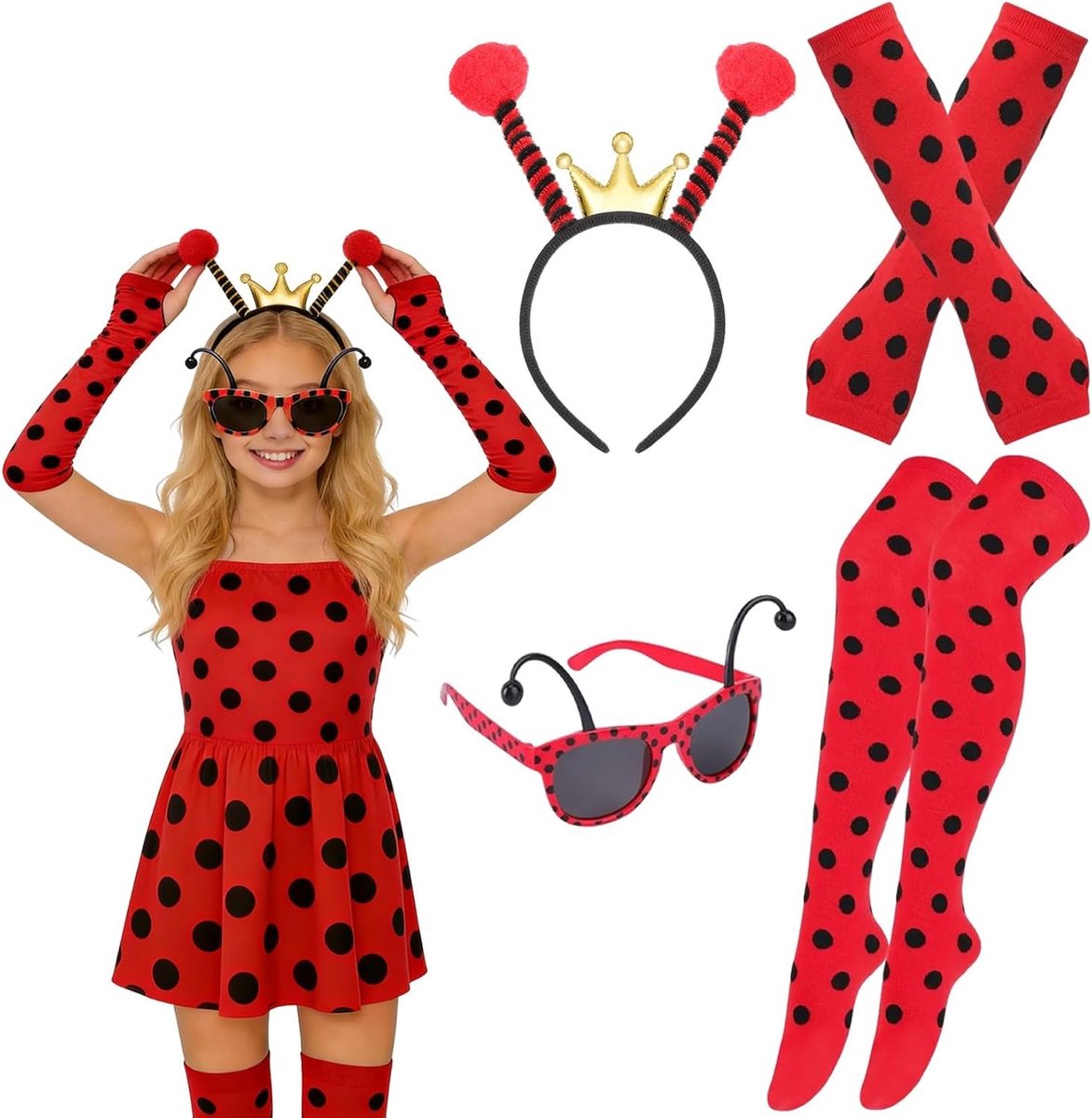 Carnaval Kostuum voor Vrouwen met Haarband, Handschoenen, Beenwarmers en Bril voor Feestelijke Gelegenheden