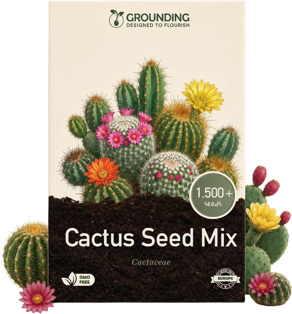 SnelShoppen - Grounding Cactus Zaadmix - 1500+ Zaden - Decoratieve Cactussen - Bolvormige en Kolomvormige Soorten - Bloei in de Zomer en Herfst - Idea