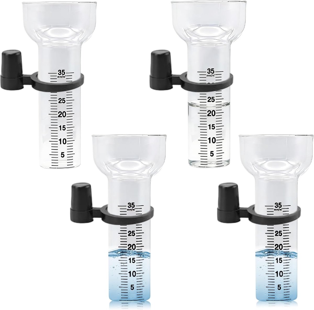 SnelShoppen - 4 Stuks Regenmeters - 35 mm Regenmeter Reserveglas - Transparante Neerslagmeter met Trechtervormige Glas - Perfect voor Tuin en Buiten -