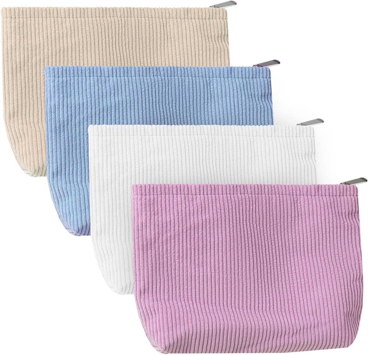 SnelShoppen - Set van 4 Kleine Make-up Tassen voor Vrouwen - Corduroy - Draagbaar voor School, Reizen, Winkelen - Handige Cosmetica Organizer