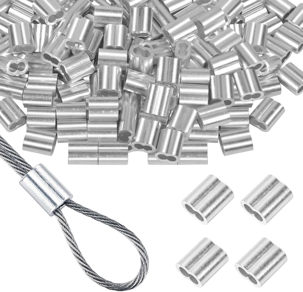 SnelShoppen - 50pcs Aluminium Sleeves 5mm Dubbele Gat Crimp Clips voor Touw en Draad - Duurzame Crimp Klemmen voor Kabel, Rope en Tuinprojecten