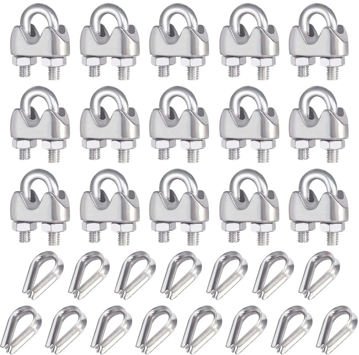 SnelShoppen - 15 Stuks RVS Kabel Clips 6mm Set - Duurzame M6 Draad Kabel Klemmen voor Stalen Kabel - U Bout Klemmen voor Tuin, Camping en Meer
