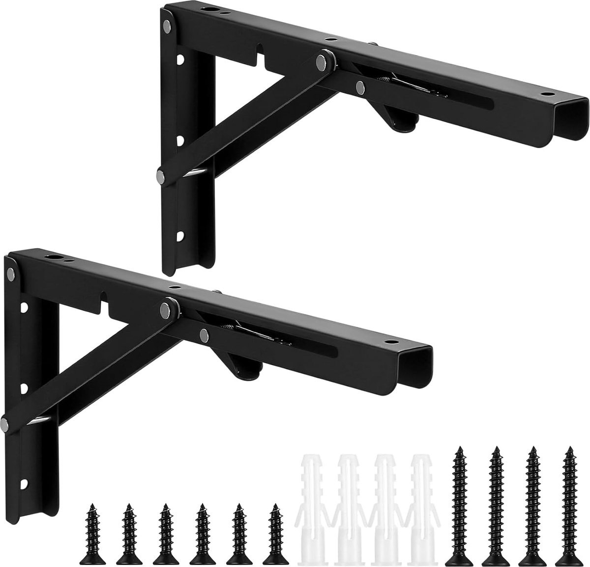 SnelShoppen - Vouwbare Planksteunen, 2-Pack Zware Duty Inklapbare Wandsteunen, Triangulaire Planken, Steun voor Sofa Tafel, Zwart, Maximaal 80kg Belas