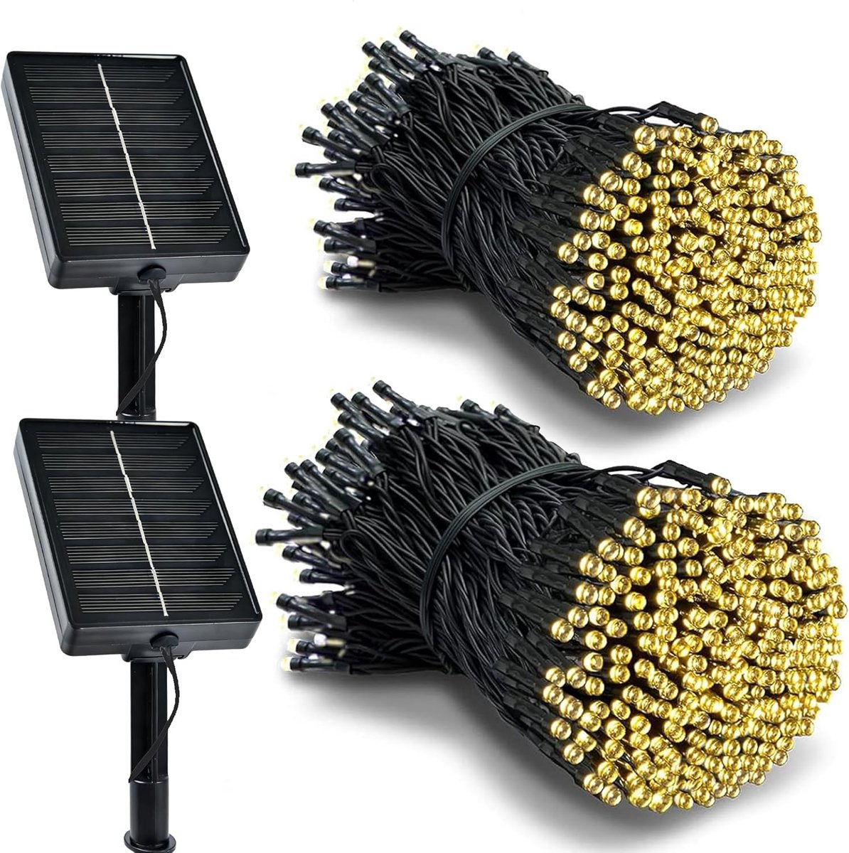 SnelShoppen - 2-pack Solar Lichtslinger voor Buiten - 10 m 100 LED Verlichting met Timerfunctie en 8 standen - Waterdichte Warm Witte Tuinverlichting