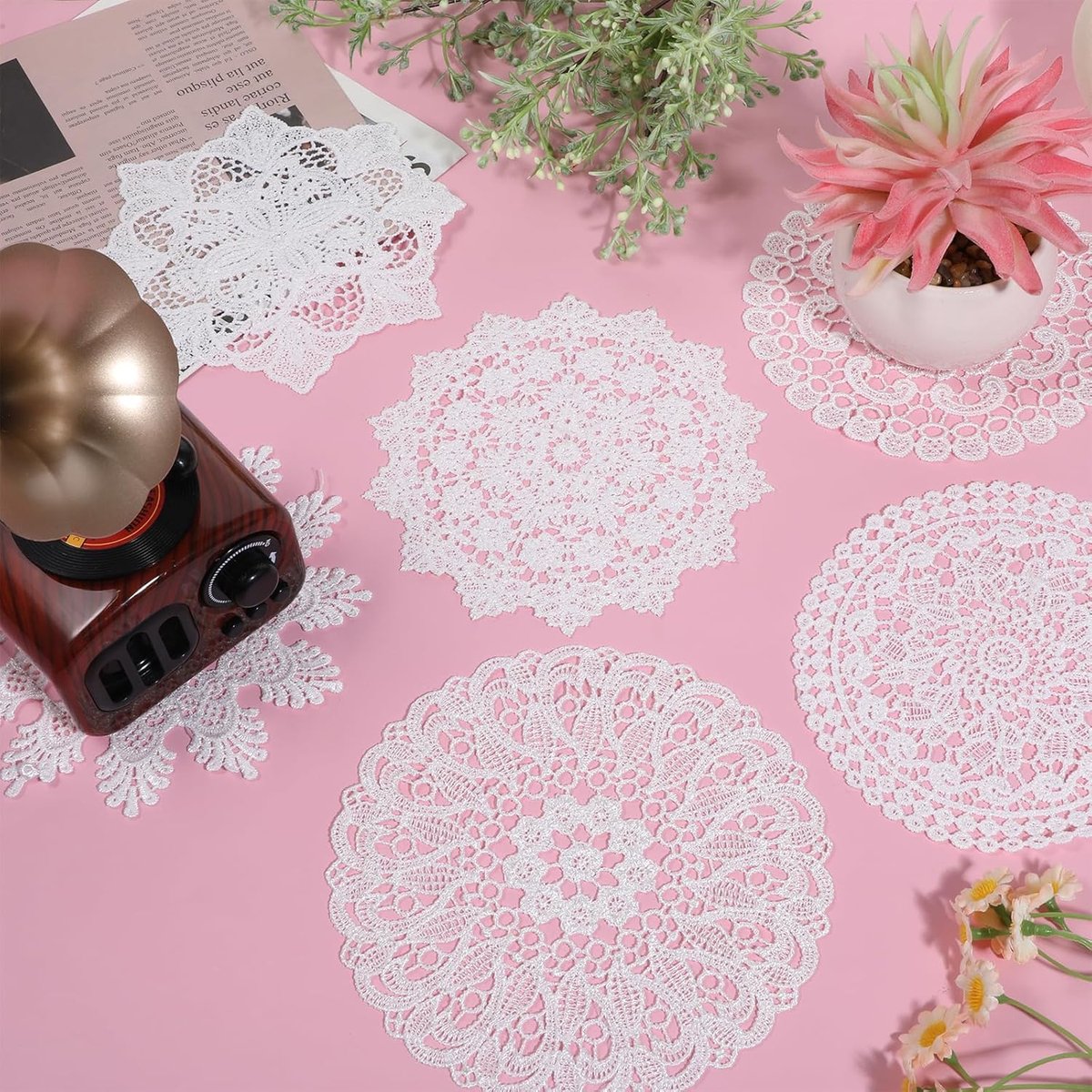 SnelShoppen - 6 Stuks Vintage Haakwerk Tafeldoilies 15cm - Handgemaakte Ronde Lace Placemats - Rustic Tafel Decor voor Keuken, Eetkamer, Bruiloften en