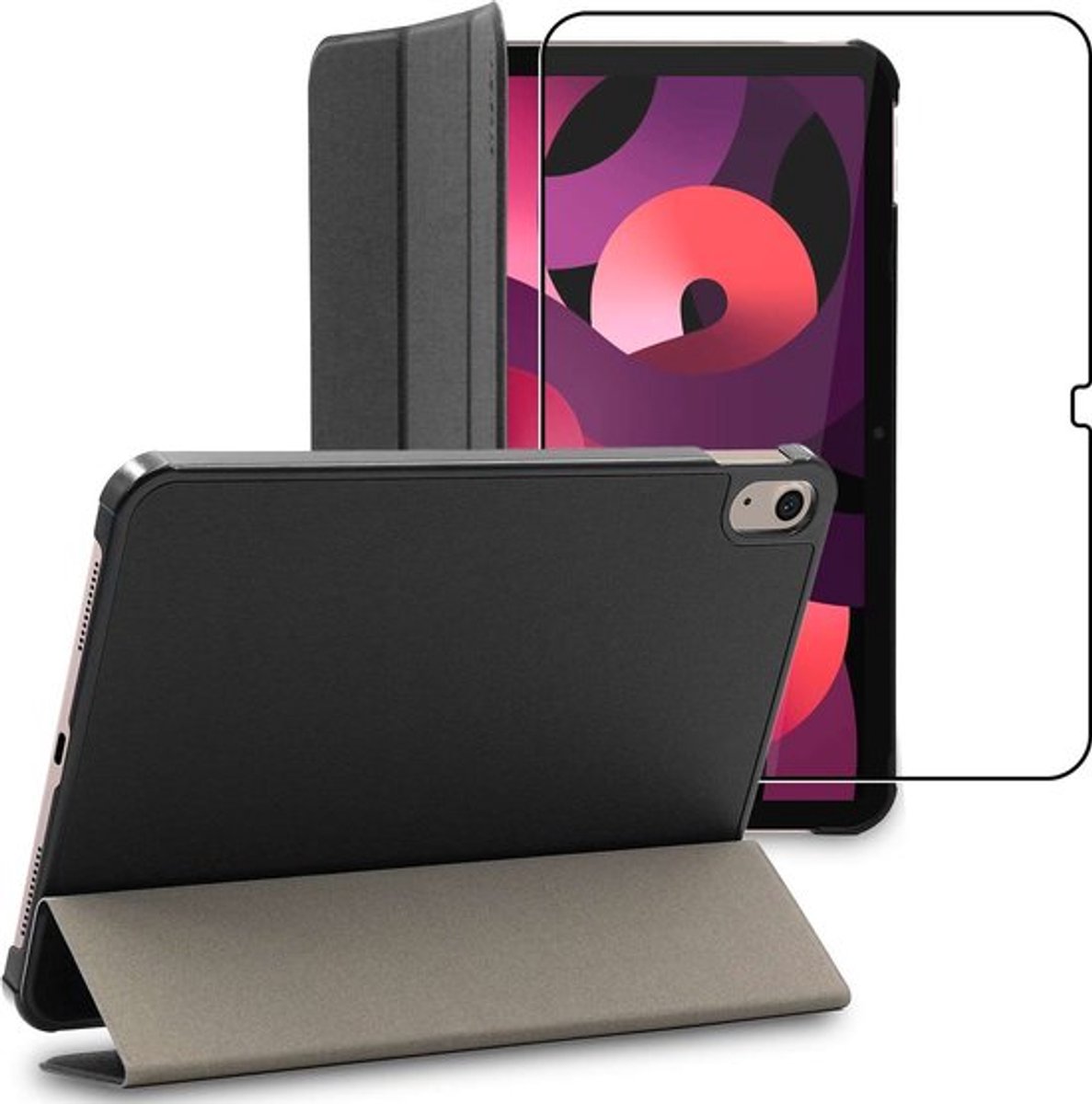 ebestStar - Hoes geschikt voor iPad 10.9 (2022) Apple, Slanke Design PU Lederen Etui, Automatische Slaap/Wake, SmartCase hoesje, Zwart + Gehard Glas