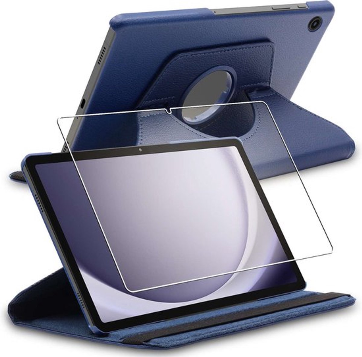 ebestStar - Hoes geschikt voor Samsung Galaxy Tab A9+ (2023) SM-X210, Roterende Etui, Case, 360° Draaibaar hoesje, Donkerblauw + Gehard Glas