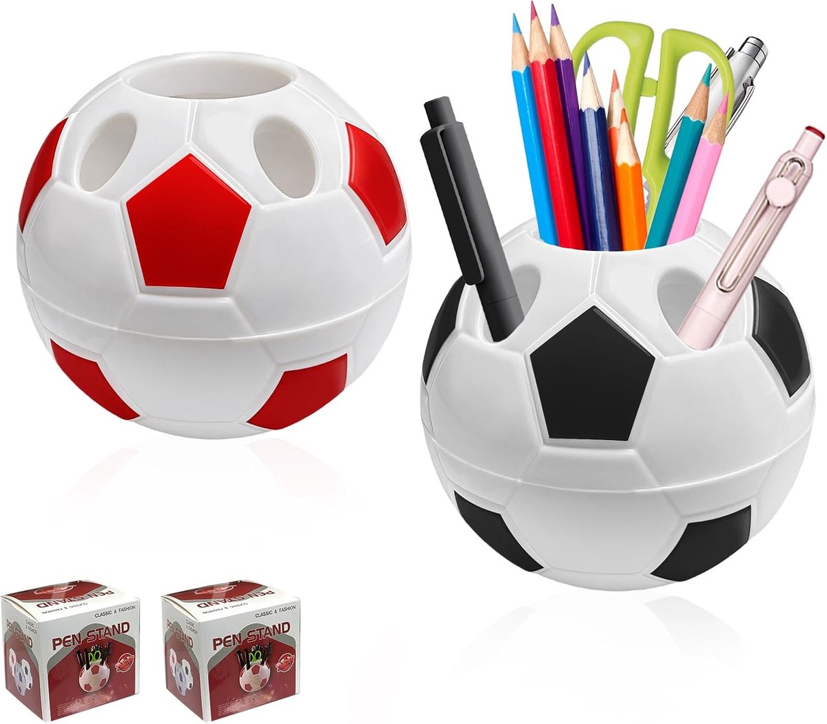 SnelShoppen - 2 Stuks Bureau Organizer Voetbal Ontwerp - Multifunctionele Stifthouder met Lade - Stift Organizer voor Kantoor, School, Thuis - Zwart/W
