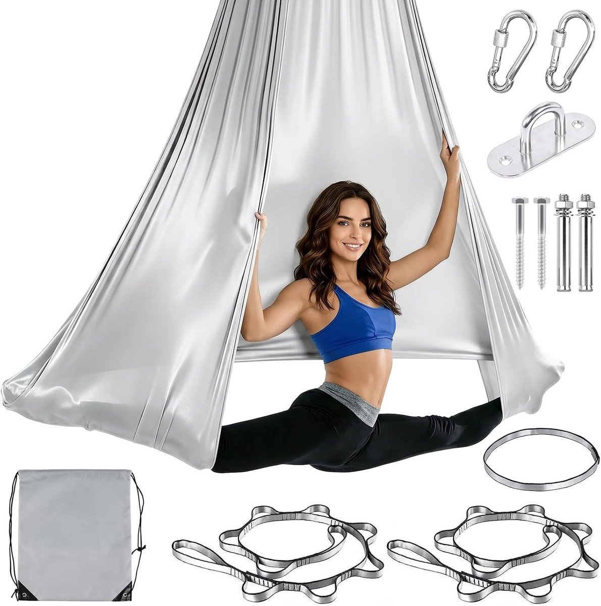 SnelShoppen - Aerial Yoga Hangmatset 150x280 cm - Rekbare Hangmat met Bevestigingsmateriaal - Max. 100 kg - Ideaal voor Anti-Zwaartekracht Yoga-Oefeni