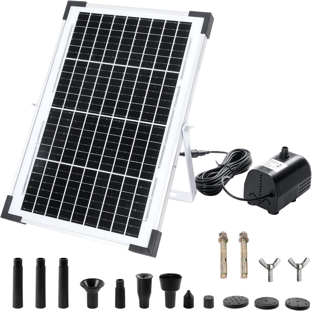 SnelShoppen - 10W Zonnefontein voor Vijvers, 1350L/H Waterpomp met 5m Snoer, Duurzaam Glas, Staal, Messing, Brons - Ideaal voor Tuinen, Fonteinen, Zwe
