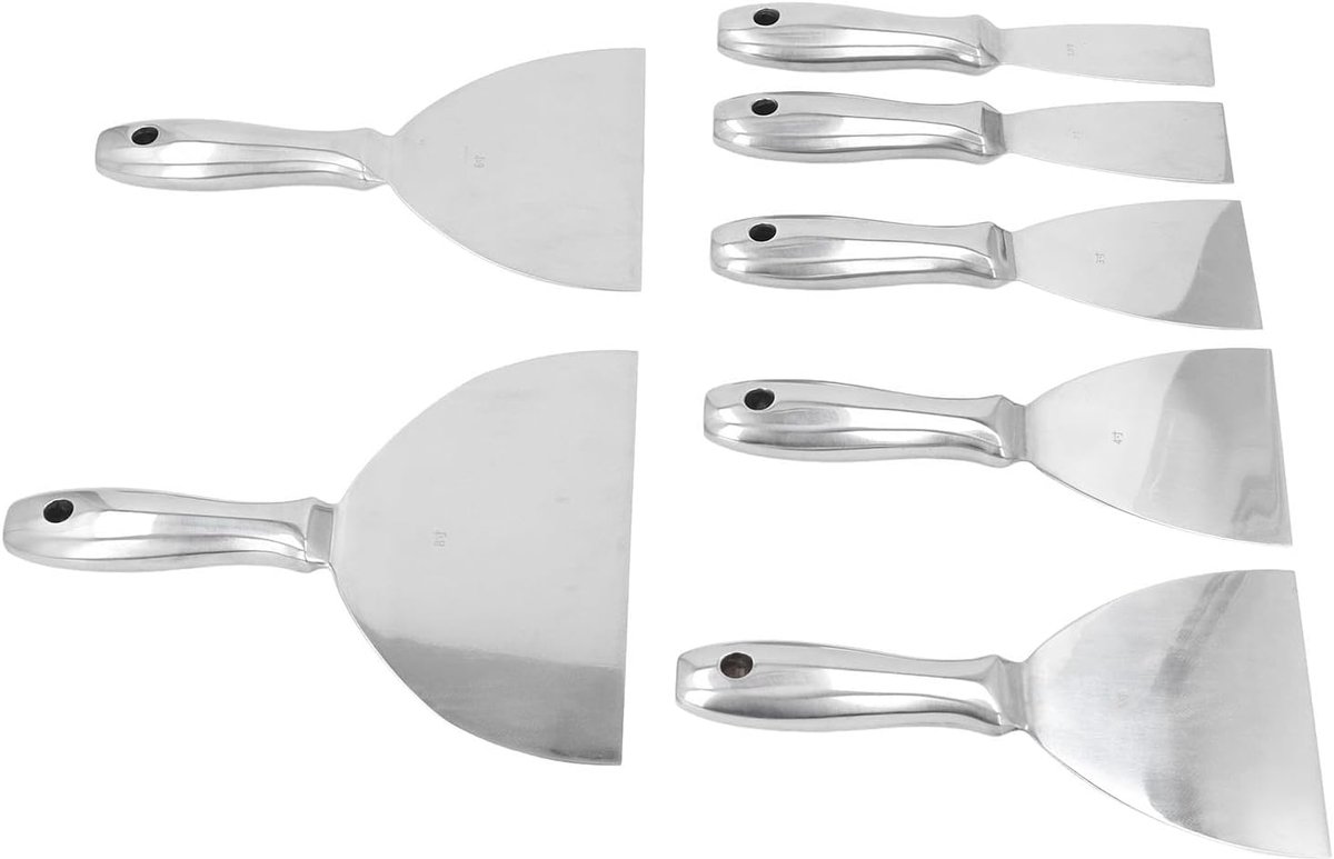SnelShoppen - 7-delige RVS Plamuurmes Set - Perfect voor Droogbouw, Schilderen, Reparaties, Ergonomisch Ontwerp met Antislip Handvat