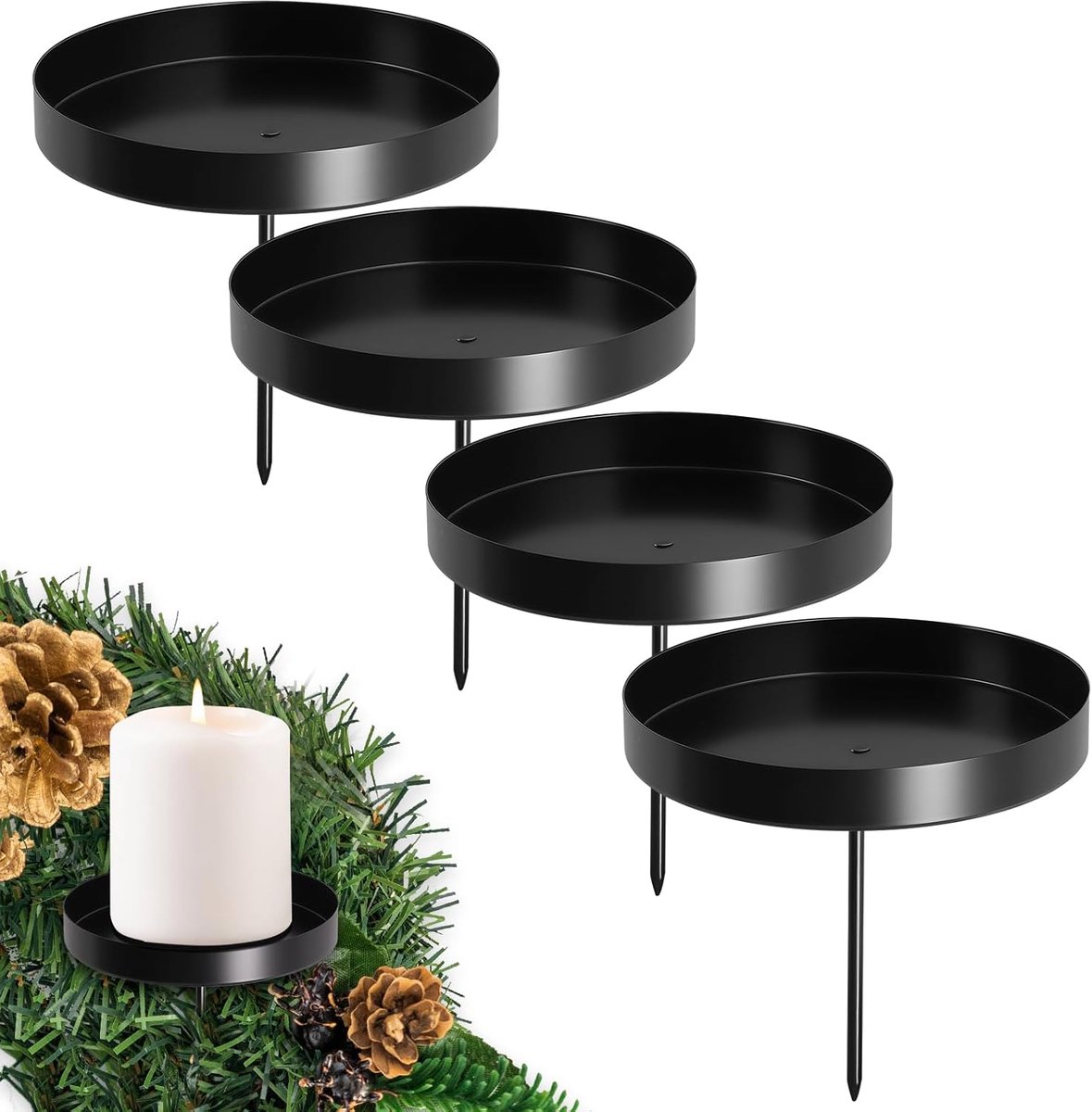 SnelShoppen - 4 Stuks Adventskrans Kaarsenhouder 8cm Retro Zwart Metaal voor Kaarslicht Diner, Eetkamer & Haarddecoratie