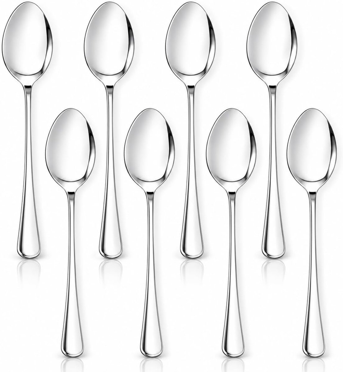 SnelShoppen - 8 stuks soeplepels roestvrij staal 17,3 cm, moderne eetlepels, dessertlepels, vaatwasmachinebestendig, glanzend, ideaal voor keuken en f