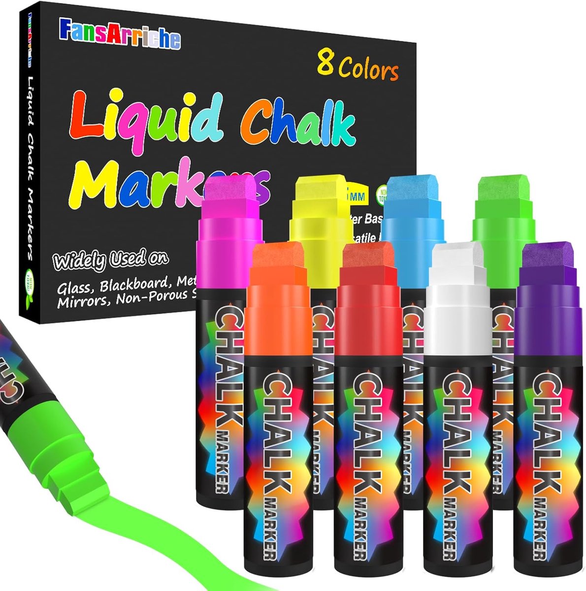SnelShoppen - Liquid Chalk Markers - 8 Kleurige Whiteboard & Raam Markers - Wasbare Vloeibare Krijtmarkers voor Glas, Schoolborden, Menu's, Auto Ramen