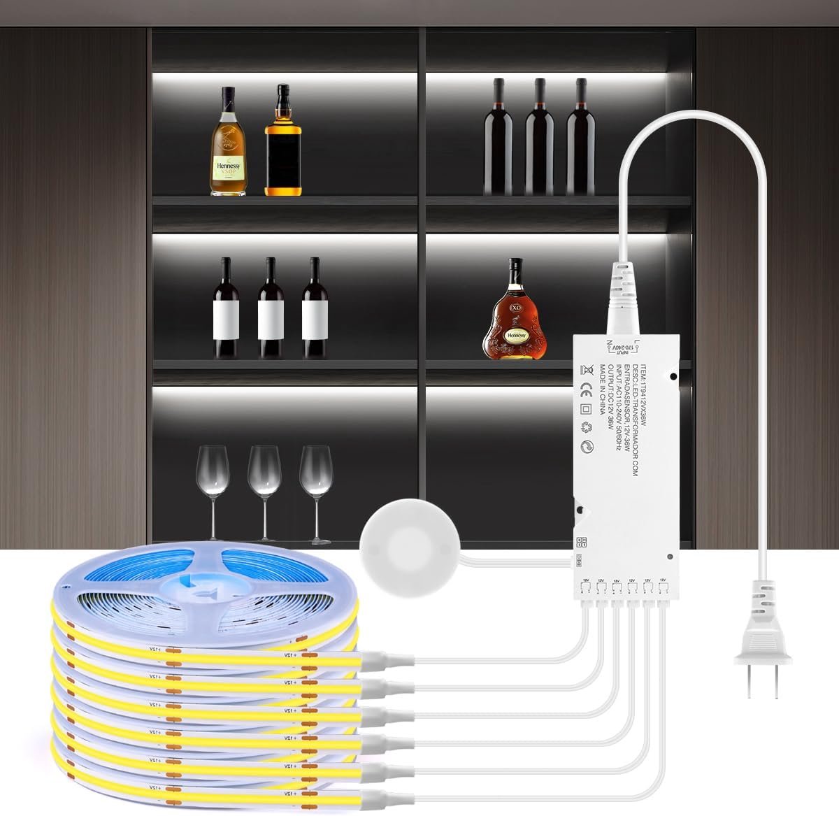 SnelShoppen - Dimbare Cabinet Lights COB LED Strip 6-in-1 met Aanraakbediening voor Keuken, Wijnkasten, Displaykasten en Plankenverlichting (Wit Licht