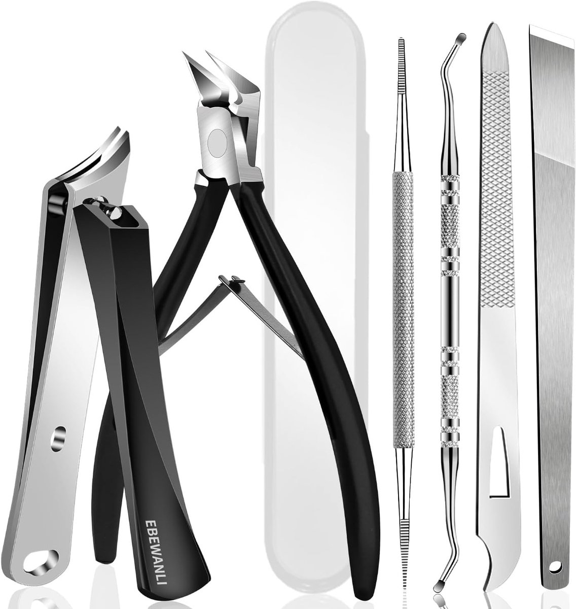 SnelShoppen - EBEWANLI Ingrown Toenail Removal Set - 6-delige RVS Set voor Ingegroefde Teennagels - Rechte en Gebogen Nagelknippers voor Professionele