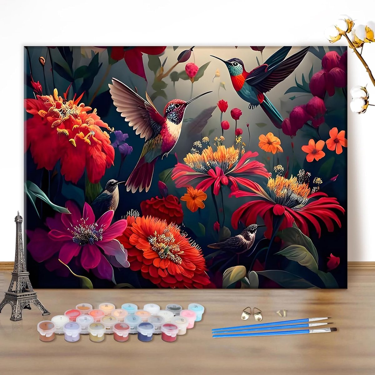 SnelShoppen - Paint by Number Kit Volwassenen Colibrie Bloem, DIY Schilderen op Canvas 40x30cm, Acrylverf Set voor Thuis Wanddecoratie, Creatieve Hobb