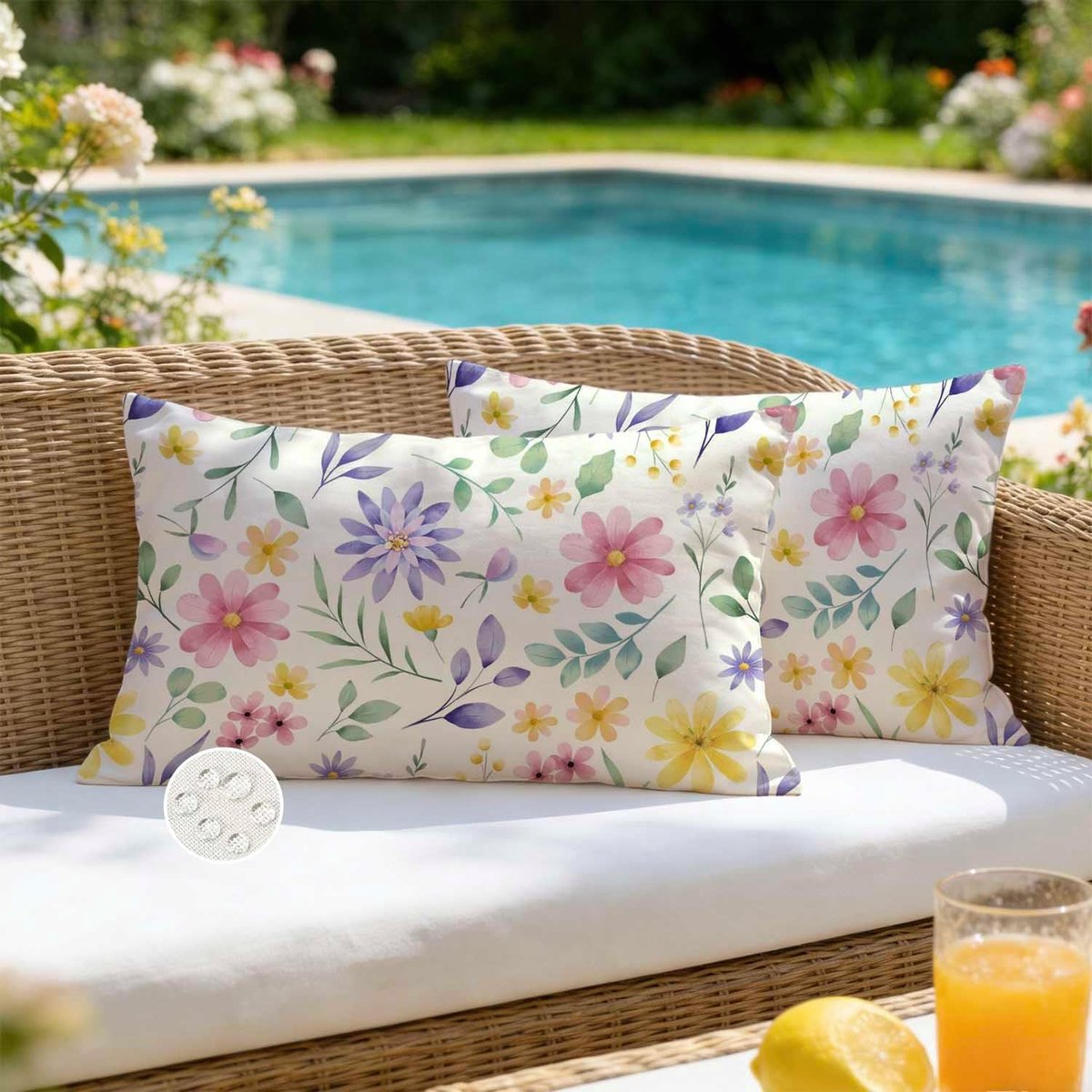 SnelShoppen - Set van 2 Waterdichte Decoratieve Kussens 30 x 50 cm met Bloemen in Waterverf - Ideaal voor Tuin, Balkon, Sofa en Slaapkamer - Polyester