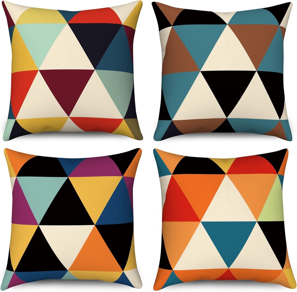 SnelShoppen - Boho Kussenslopen Set van 4 - 40x40 cm - Kleurige Aesthetic Mid Century Modern Decoratieve Kussenhoezen van Linnen voor Sofa, Tuin en Bu