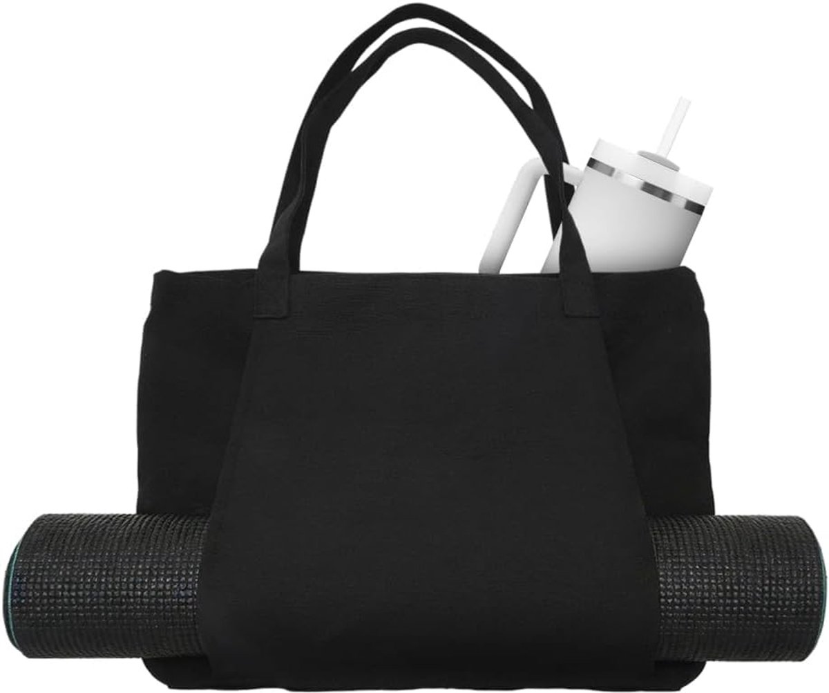 SnelShoppen - Yoga Mat Draagtas - Multifunctionele Sporttas voor Vrouwen - Handgemaakte Canvas Tas voor Yoga, Pilates, Training, Reizen, Kantoor - Zwa