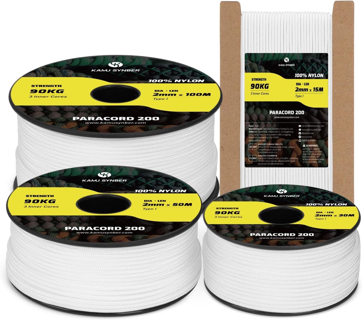 SnelShoppen - Paracord 2mm 15m - 100% Nylon Touw - Sterk en Lichtgewicht - Ideaal voor DIY, Outdoor, Camping, Tuin en Creatieve Klussen - Weerbestendi