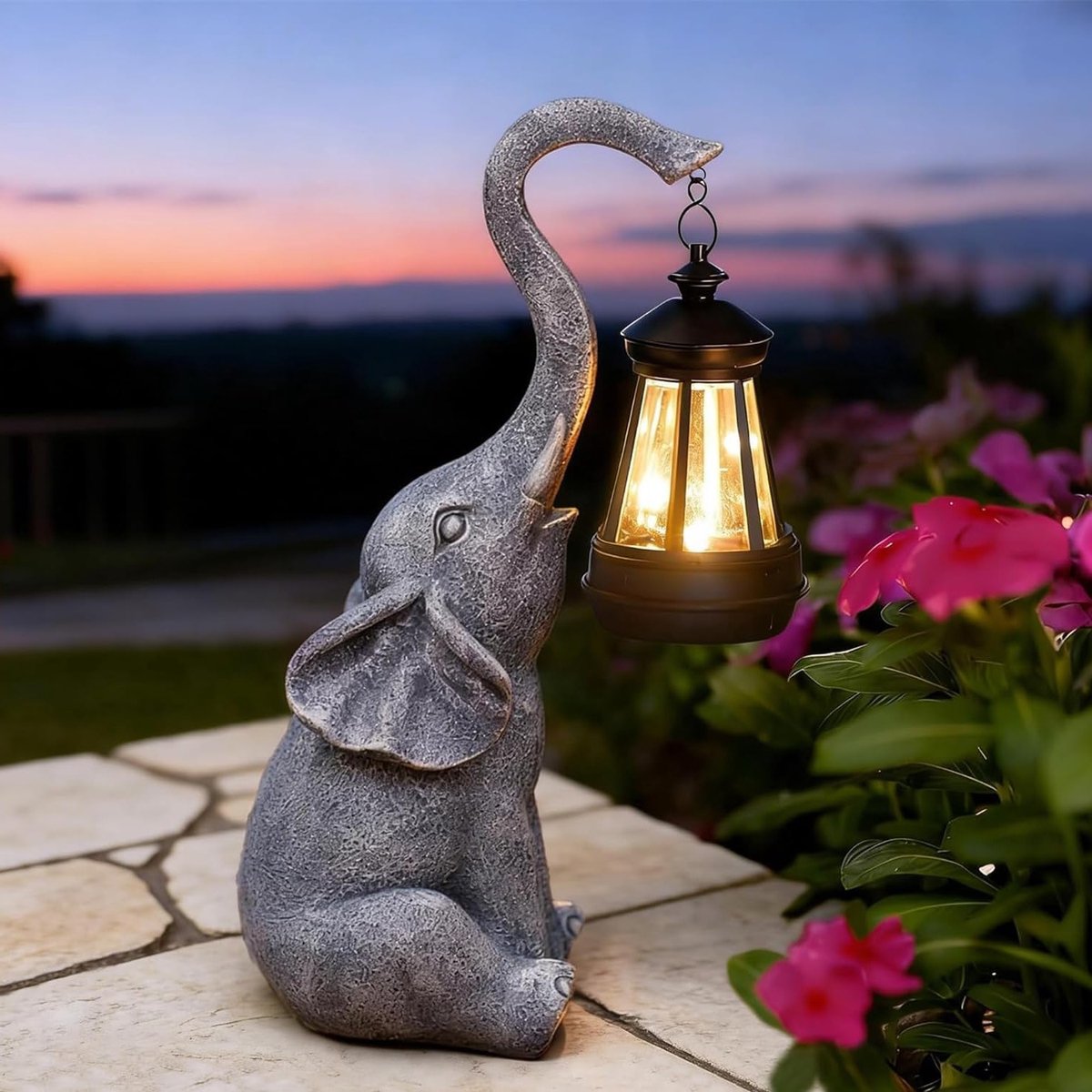 Olifantenbeeld voor Tuin en Buiten met Solar Lamp - Decoratie voor Woonkamer, Cadeau voor Vrouwen en Mannen, Waterdicht en Geschikt voor Balkon en Tuin, Grijs