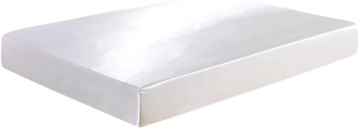 SnelShoppen - Luxe Zijde Satin Fitted Sheet 12 Inch Hypoallergenisch voor Huidverzorging - Eenpersoons Wit - 99x190cm - Comfortabel en Duurzaam