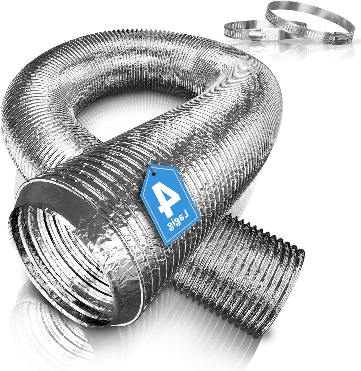 Flexibele 100 mm aluminium buis voor mobiele airconditioning, droger en afzuigventilator - max. lengte 3 m met slangklemmen (zilver)