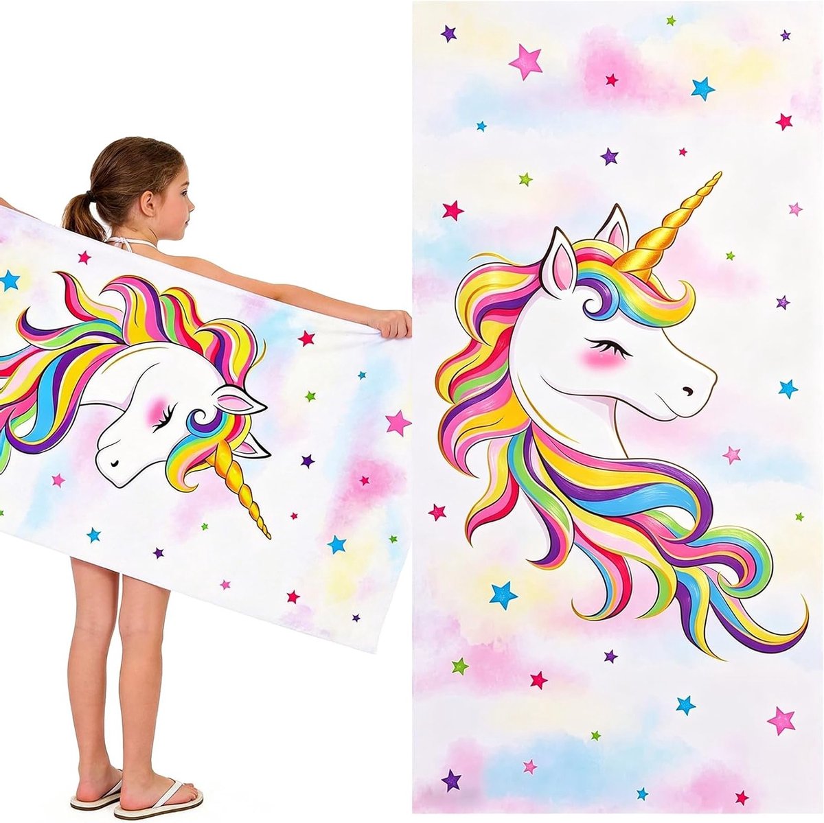 Strandhanddoek Kinderen - Badhanddoek Meisjes - Zwemmen Douchen - Ultra Absorberend - 76 x 150 cm - Meerkleurig