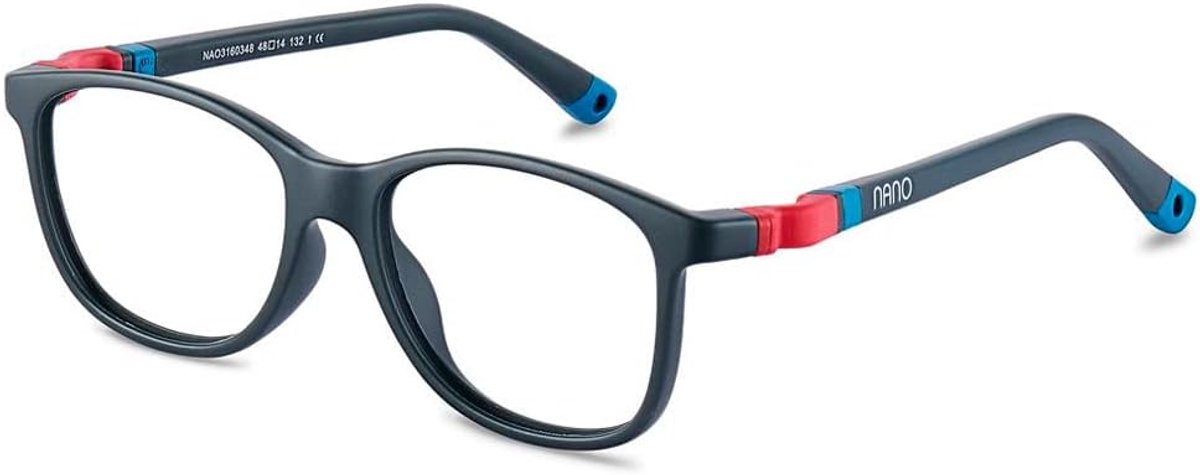 SnelShoppen - GAFAS NANO OPTICAL Quest 3 - Kinderbril 8-12 jaar - Grijs Donker Mat/Rood/Blauw - Lichtgewicht en Comfortabel voor Dagelijks Gebruik