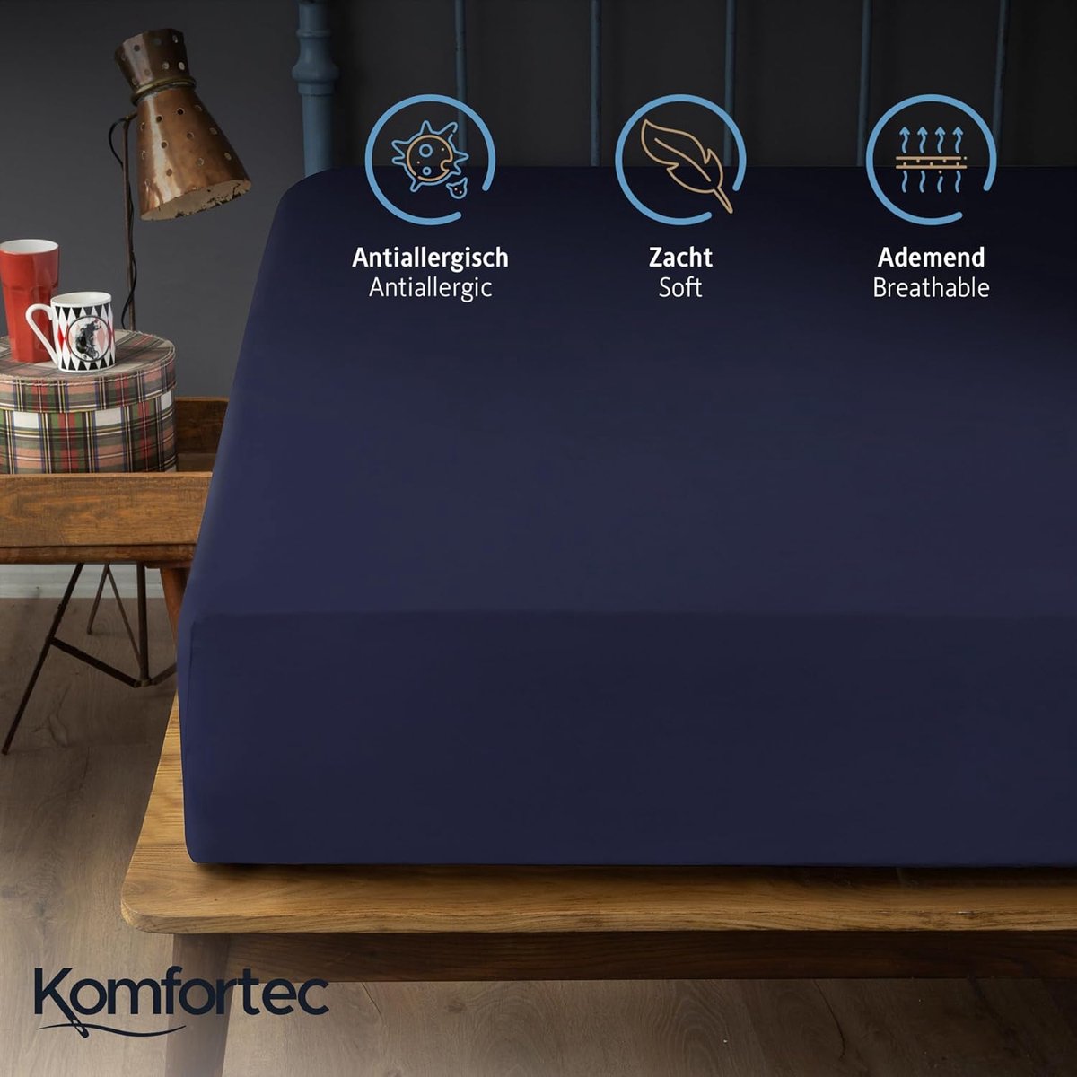 SnelShoppen - Fitted sheet 90x200 cm - Geschikt voor matrassen tot 30 cm - Ronde elastiek - Donkerblauw - Ideaal voor slaapkamer, logeerkamer, camping
