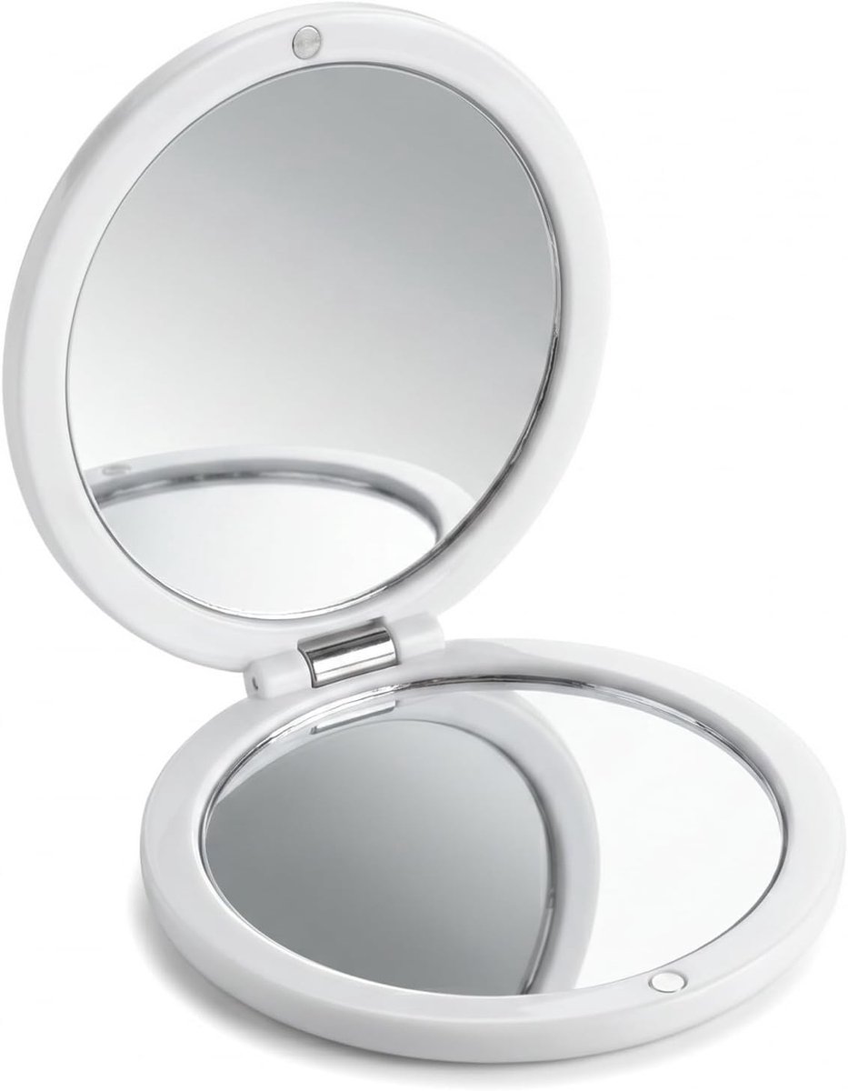 SnelShoppen - Opvouwbare Zakspiegel Dubbelzijdig Vergrotingsspiegel 7,5 cm Rond Magnetisch HD-Glas Wit Draagbaar voor Make-up en Reizen
